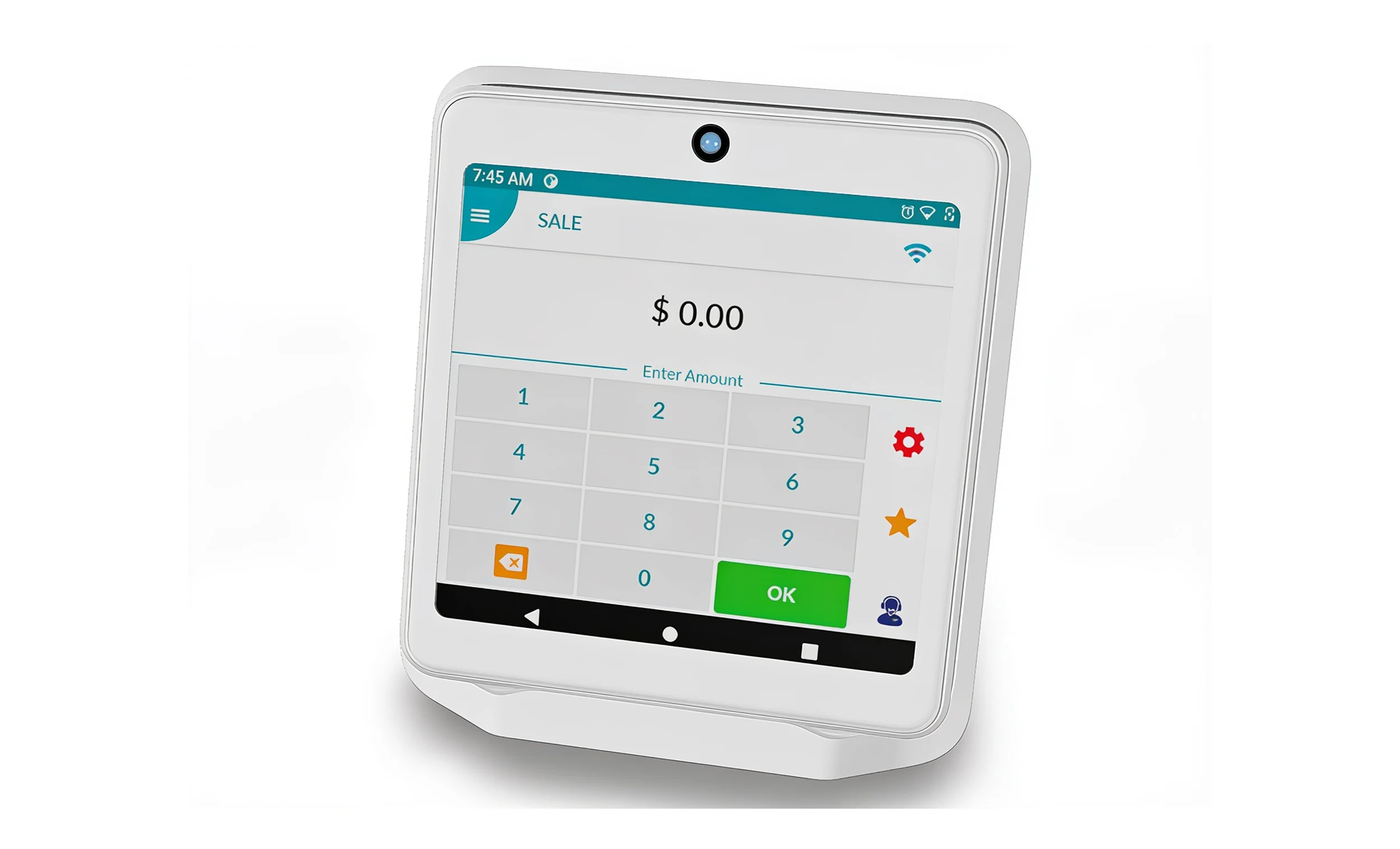 Dejavoo P12 payment terminal displaying a debit transaction screen for secure PIN-verified payments