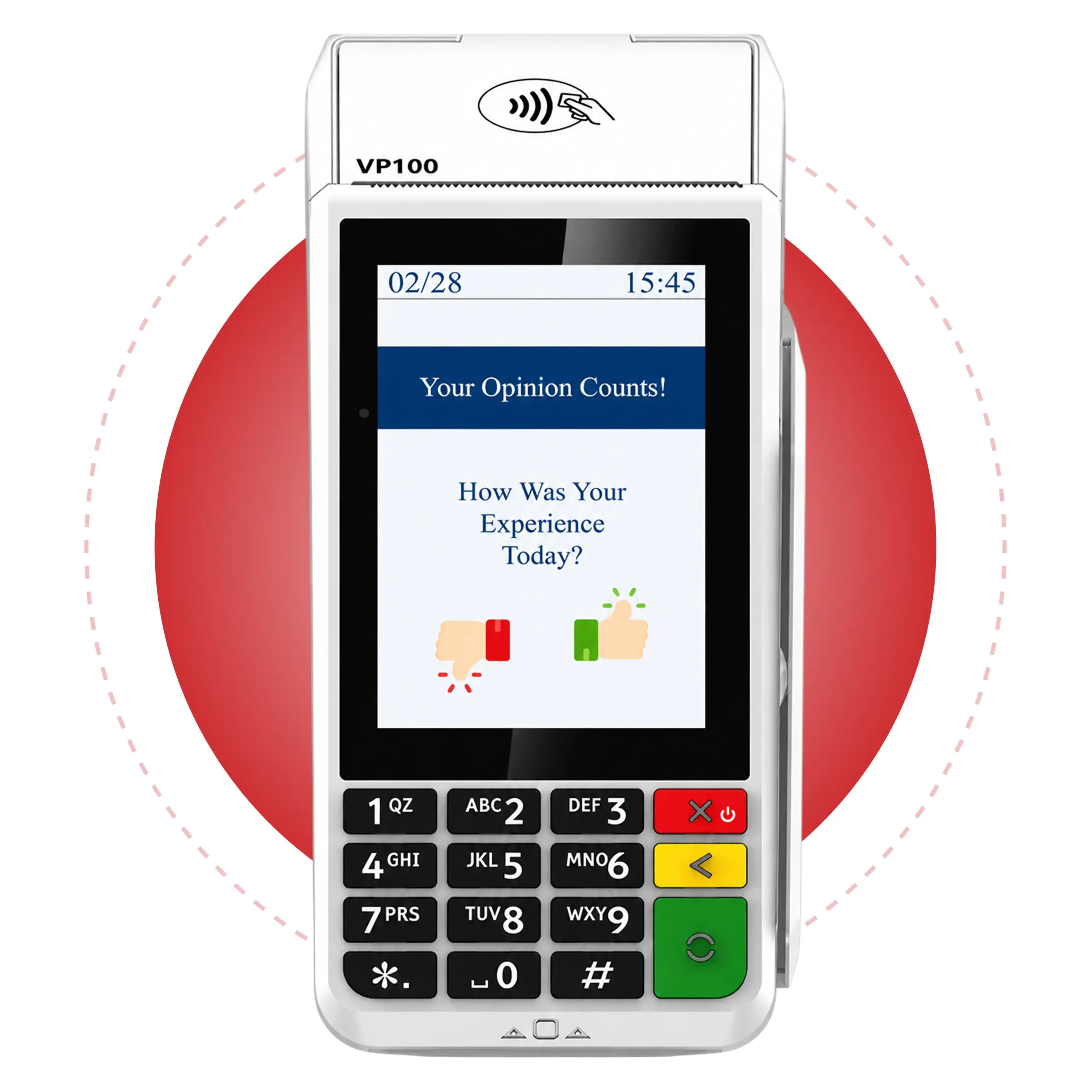 Valor VP100 countertop payment terminal for fixed checkout counters and in-person card payments