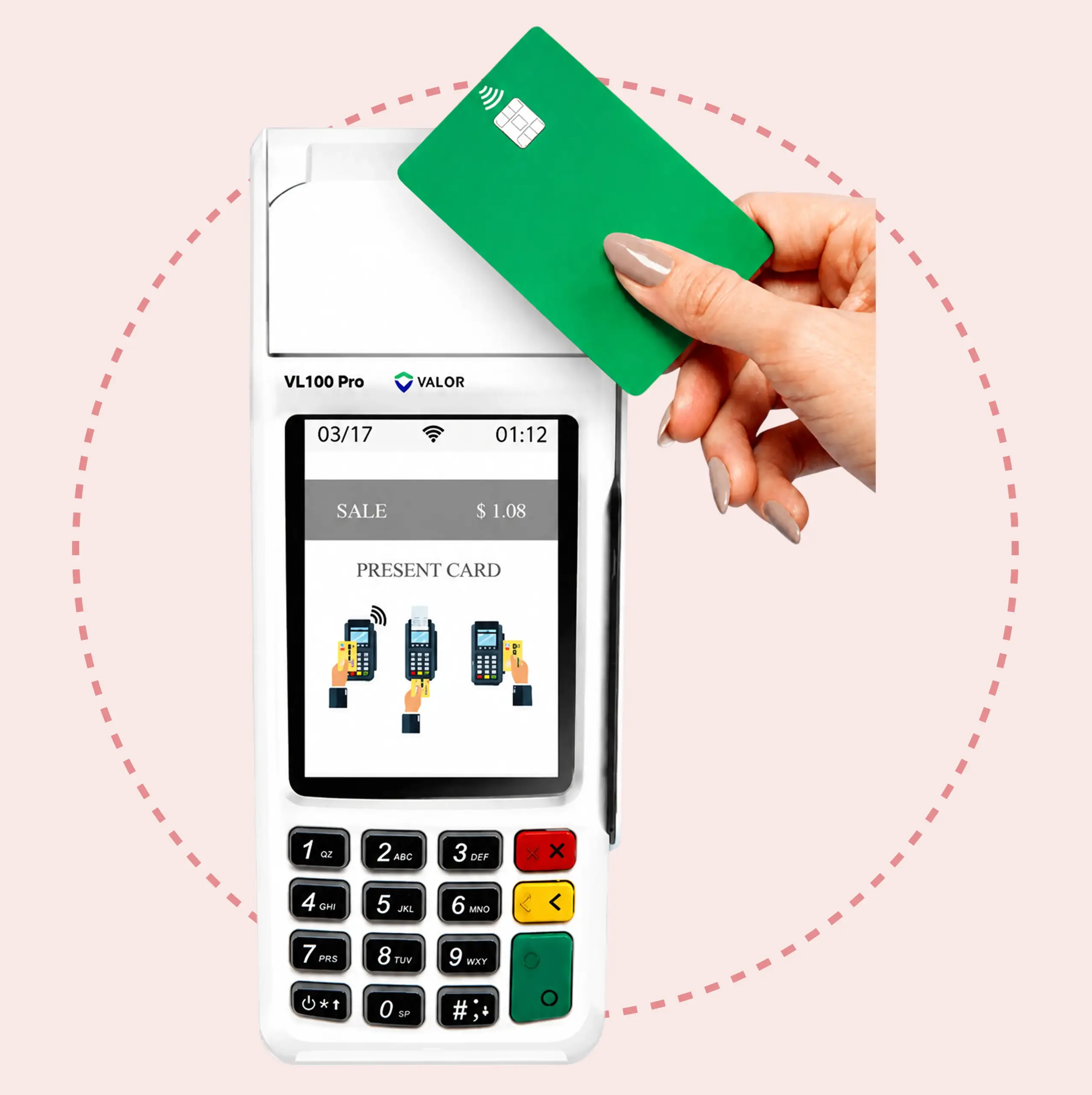 Customer support representative assisting with Valor VL100 Pro payment terminal questions