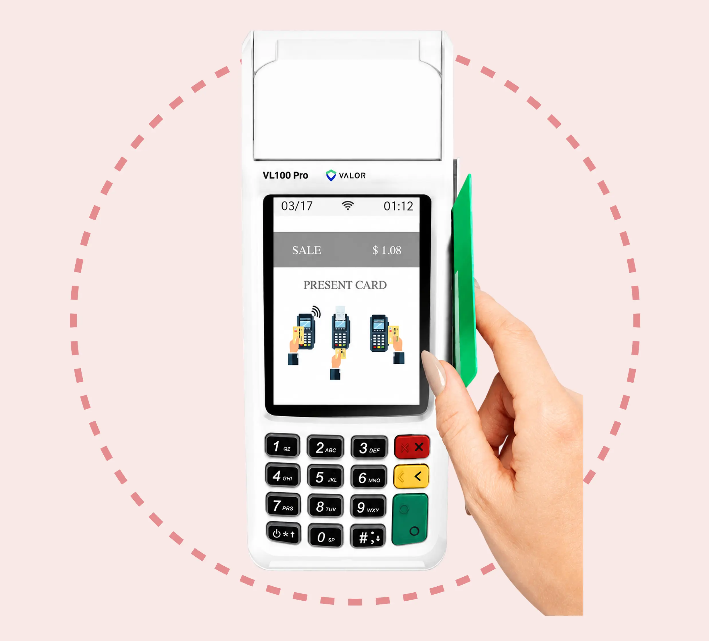 Valor VL100 Pro countertop payment terminal with touchscreen for secure card processing