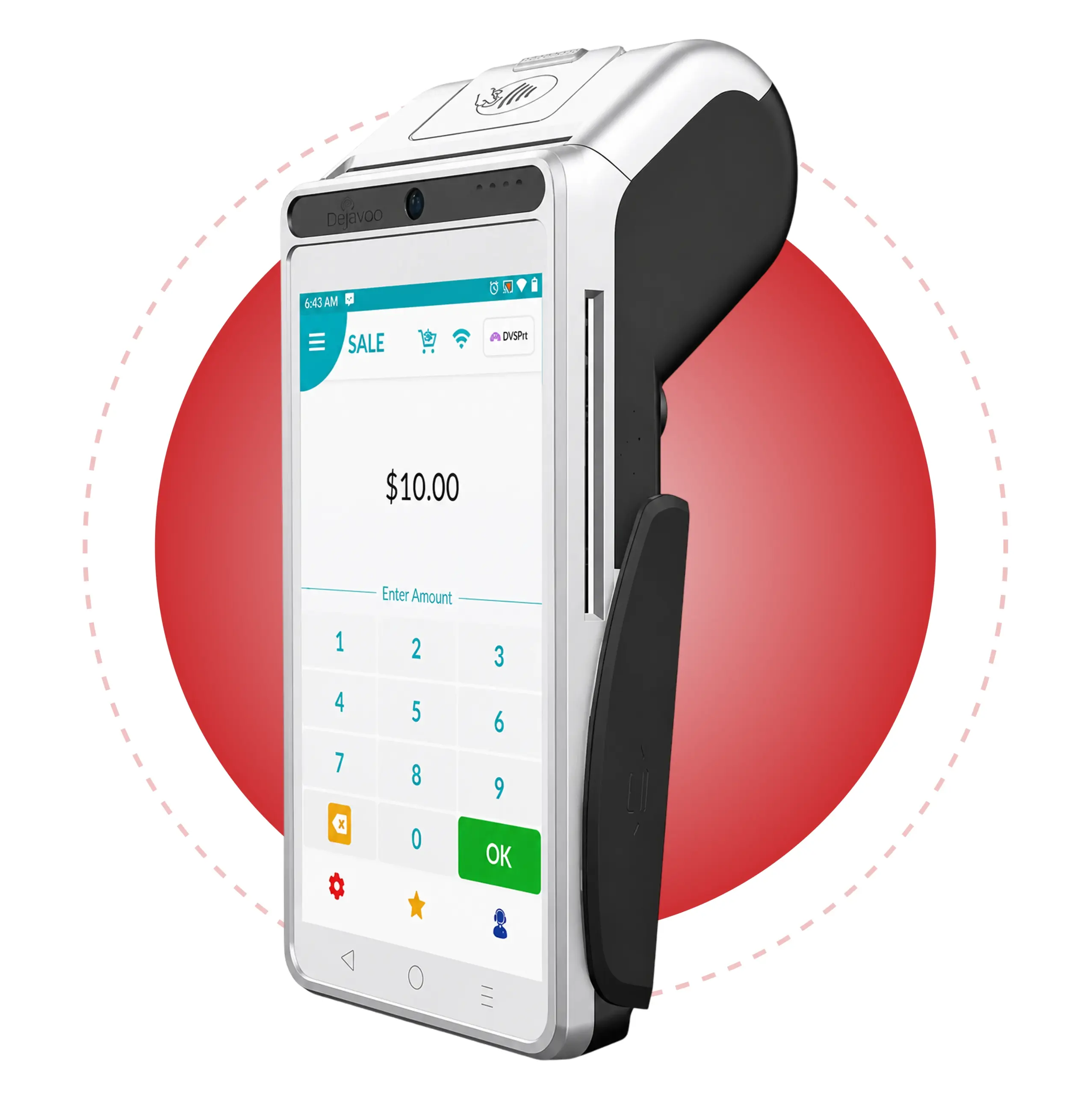 Dejavoo QD4 countertop payment terminal with touchscreen, built-in printer, and flexible connectivity