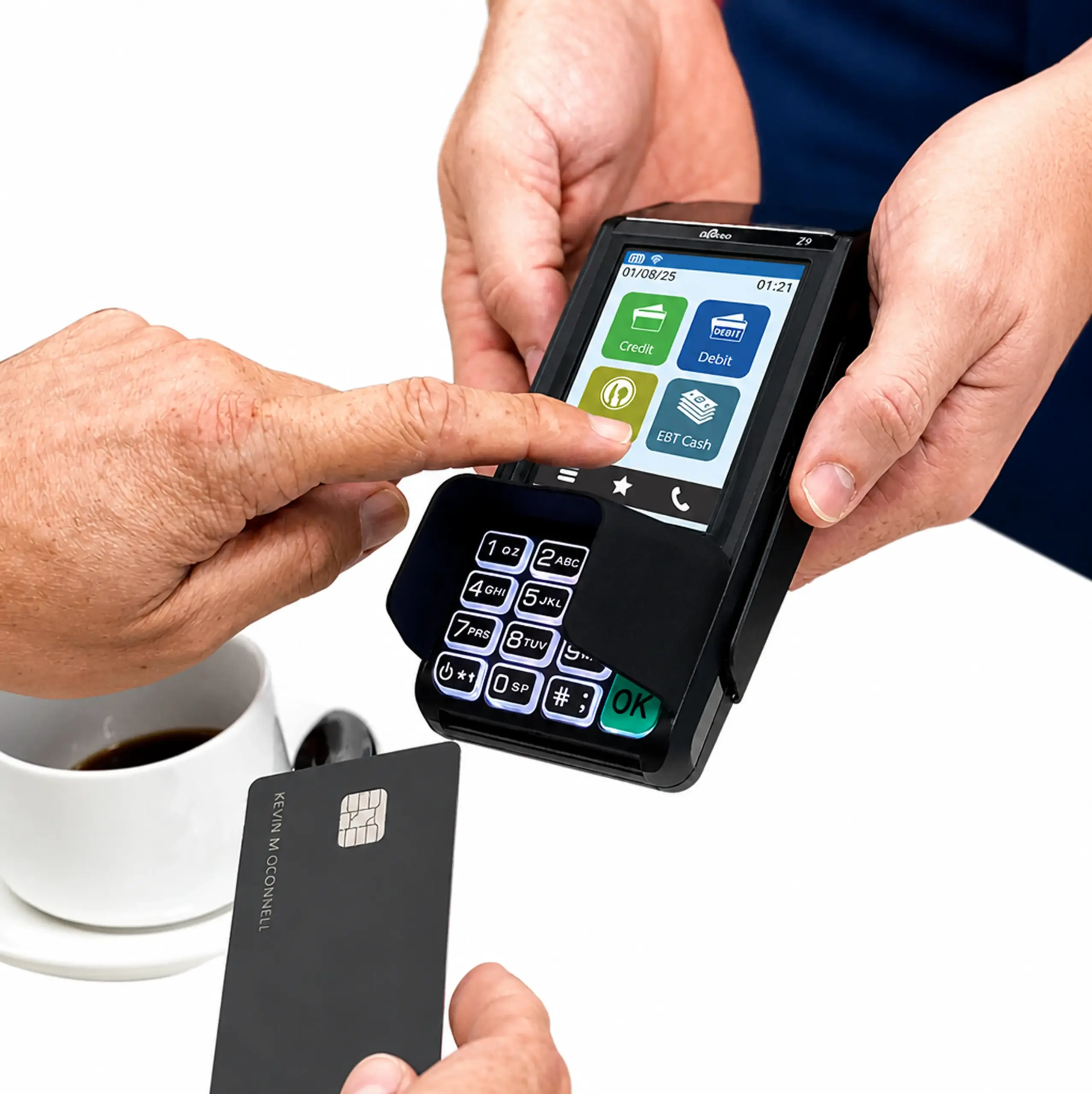 Dejavoo Z9 wireless payment terminal supporting secure pre-authorization and transaction completion