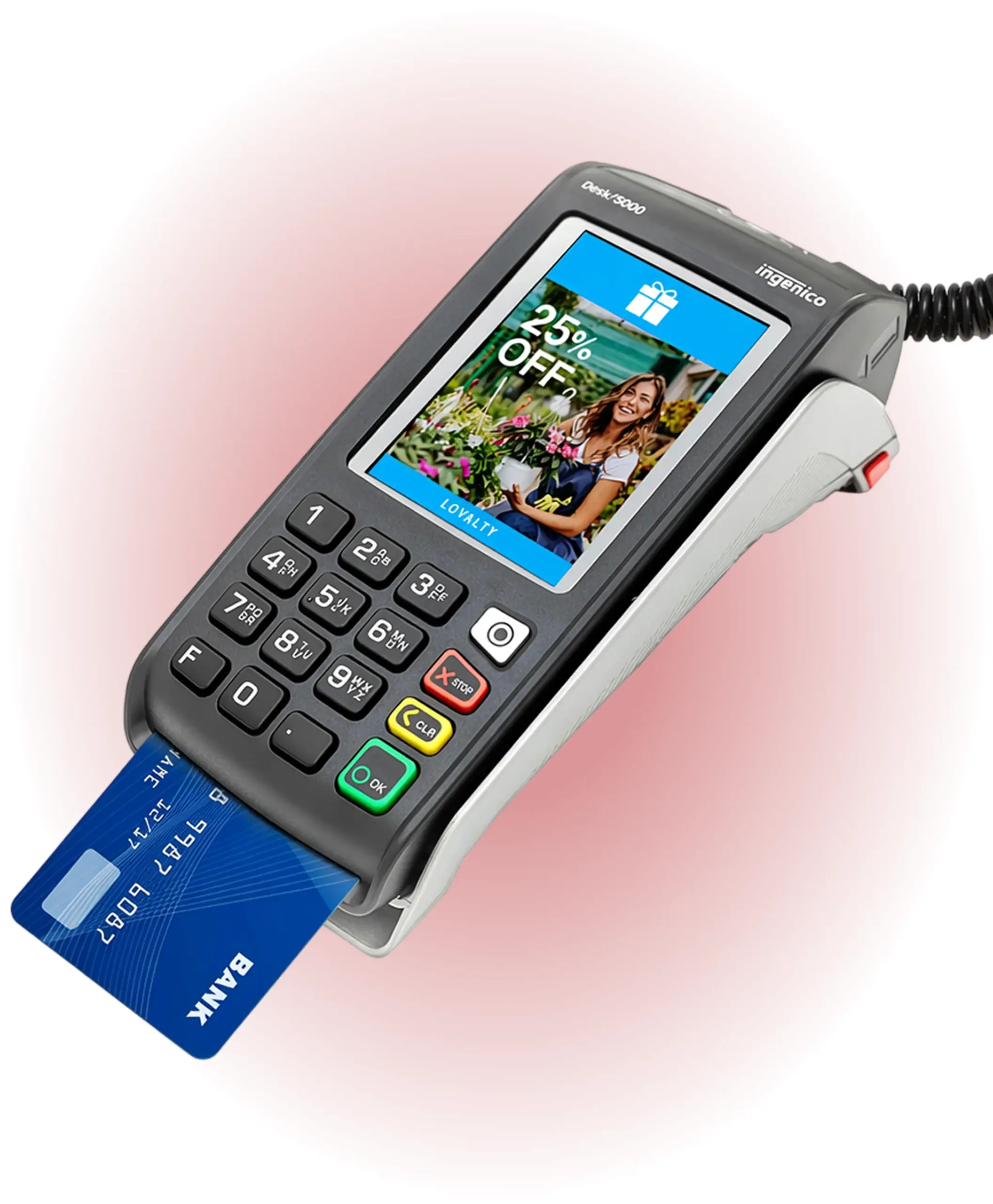 Ingenico Desk 5000 countertop payment terminal supporting secure PIN debit payments, refunds, and transaction voids