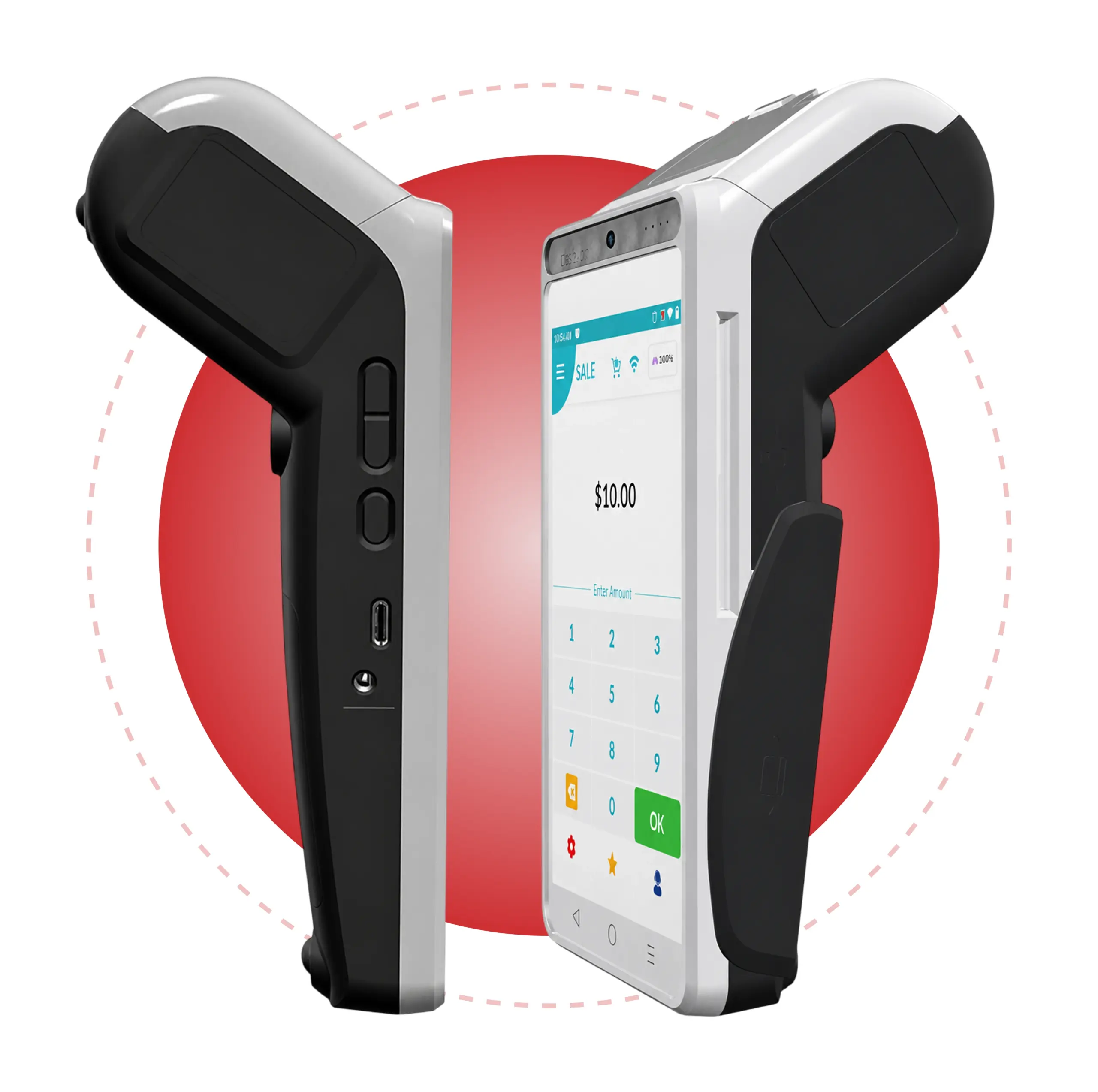 Dejavoo QD2 countertop payment terminal showing display, payment acceptance, connectivity, printer, and security features