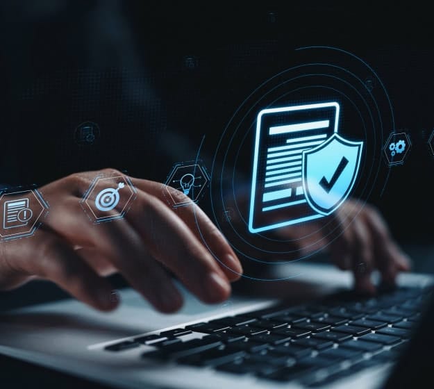 Secure digital transaction icon with shield and checklist, representing payment security and fraud protection.