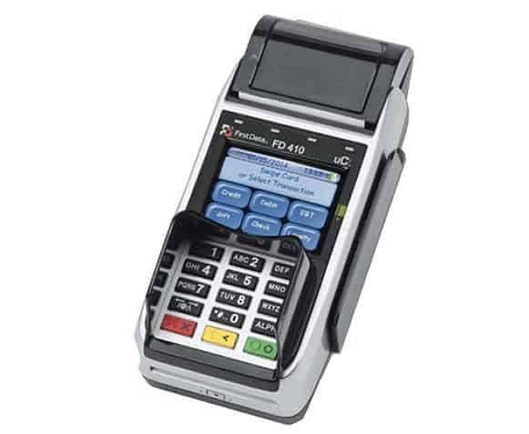 Portable credit card terminal for secure payment processing by Host Merchant Services.