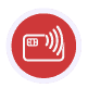Contactless payment terminal with contact icon and wireless signals.