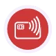 Contactless payment terminal with contact icon and wireless signals.