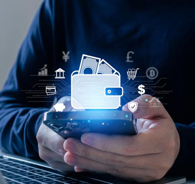 Secure digital wallet with payment icons, representing merchant payment processing solutions.