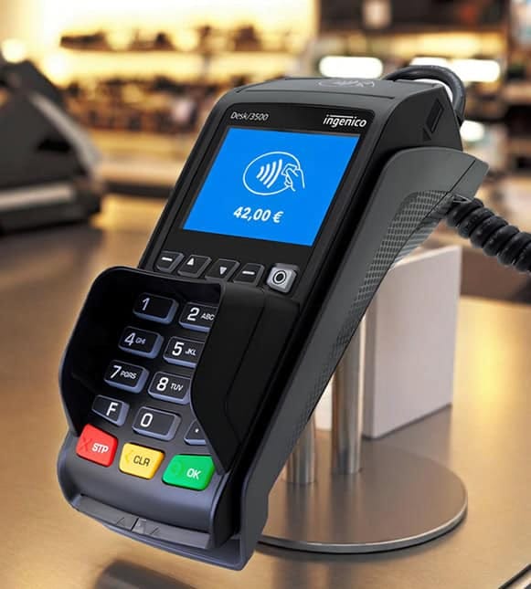 Contactless payment terminal for secure transactions at Host Merchant Services.