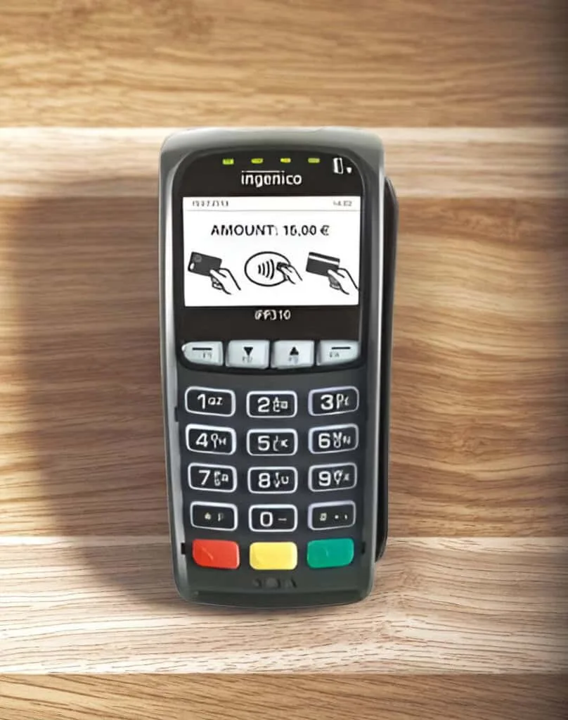 Contactless payment terminal for merchant transactions.