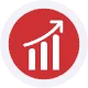 Red upward trending arrow icon symbolizing growth and success in merchant services.