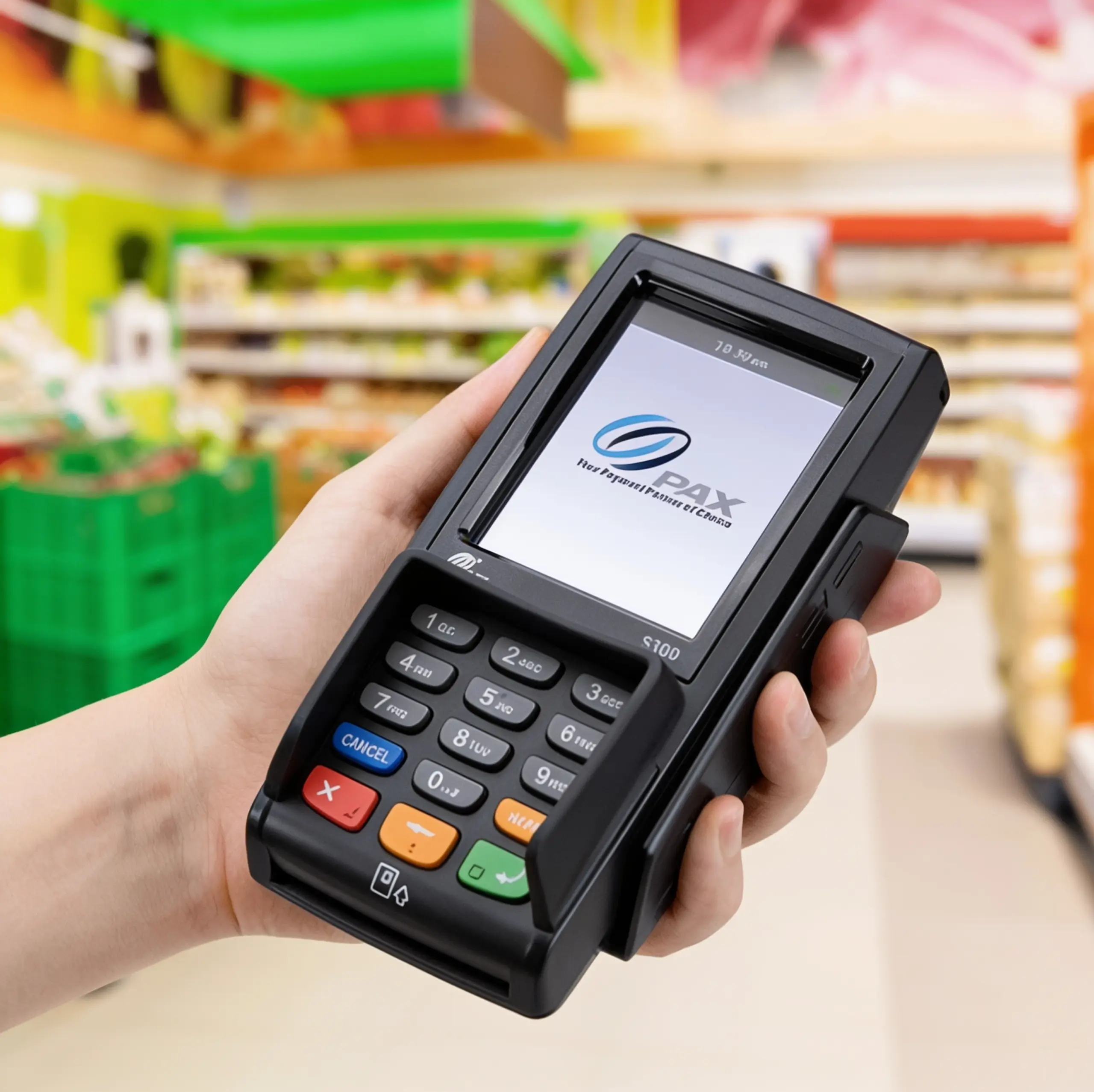 PAX S300 payment terminal processing secure card payments in a busy retail environment