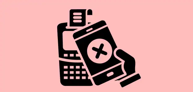 Lost payment card being canceled on a mobile device with POS terminal background.
