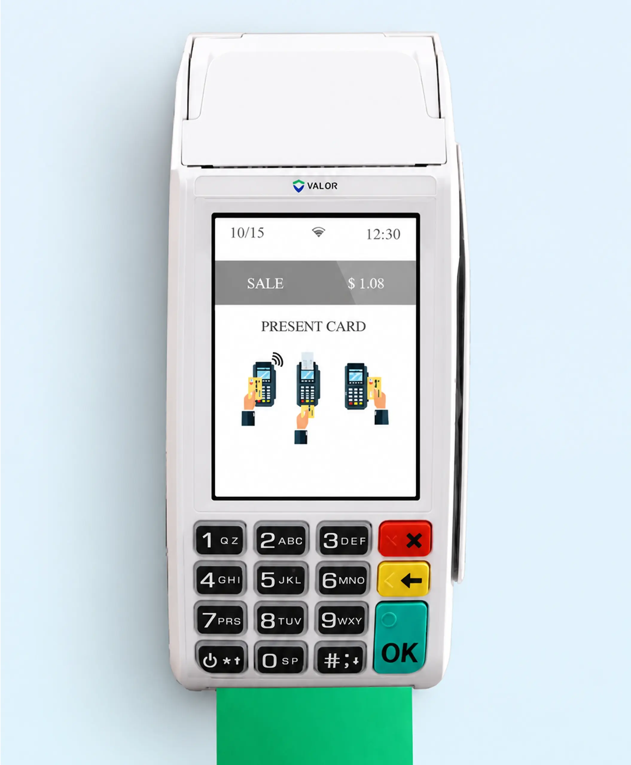 Valor VL110 POS terminal supporting customer refunds and secure pre-authorization payments