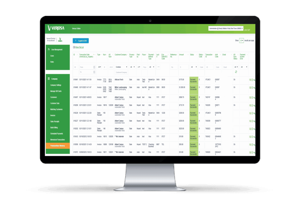 Versa online payment processing dashboard for Host Merchant Services.