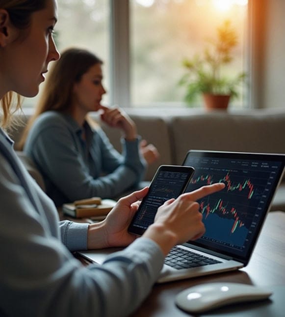 Stock market analysis with digital devices at Host Merchant Services.