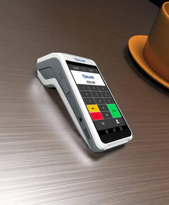 Portable credit card terminal for Host Merchant Services payment processing systems.
