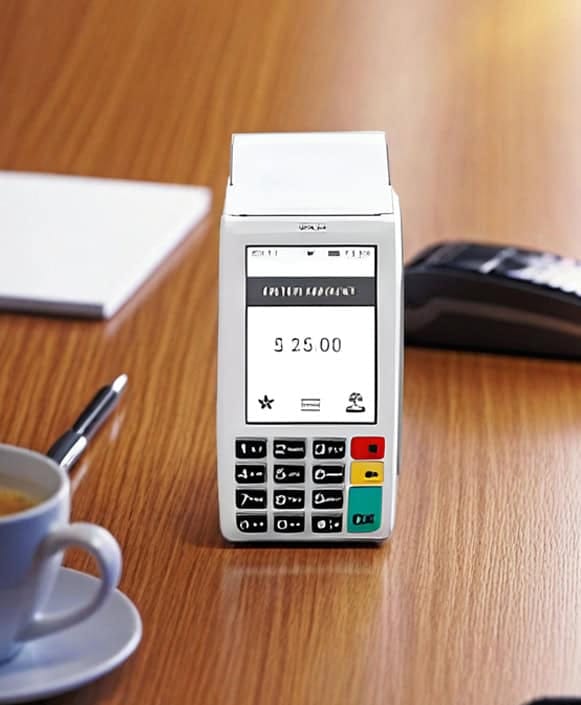 Portable card payment terminal for Host Merchant Services transactions in businesses.