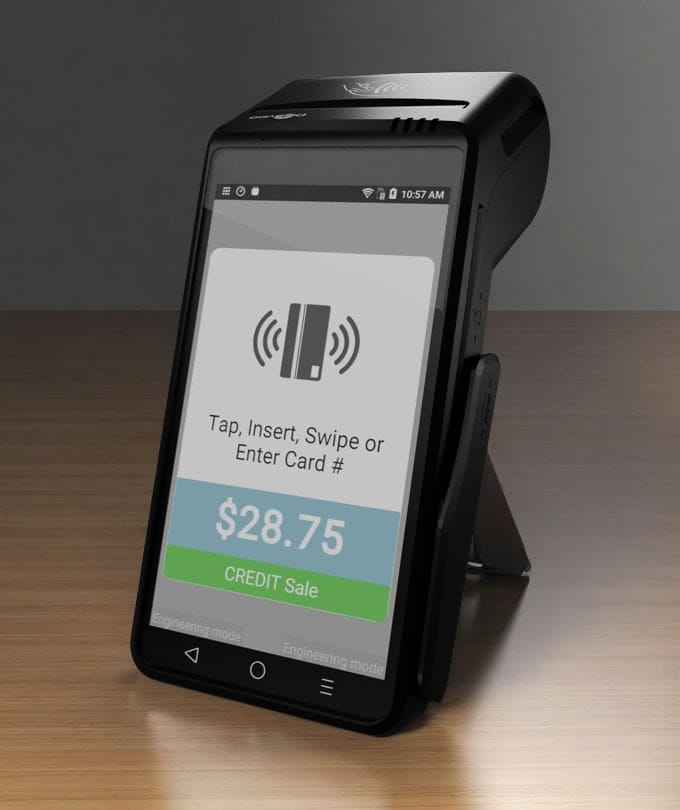 Contactless payment terminal for merchant services payment processing solutions.