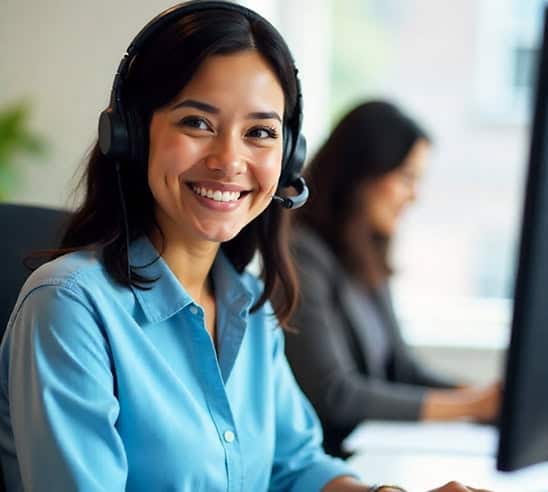 Responsive customer service representative with headset at Host Merchant Services for seamless payment processing support.