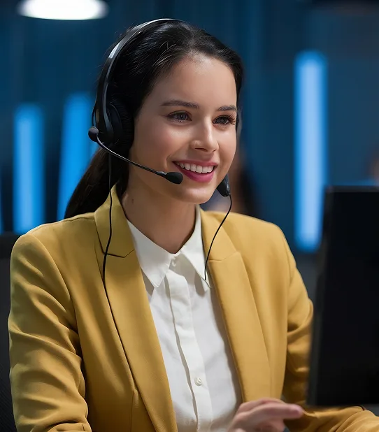 Customer support team working at call center with headsets for payment processing solutions.