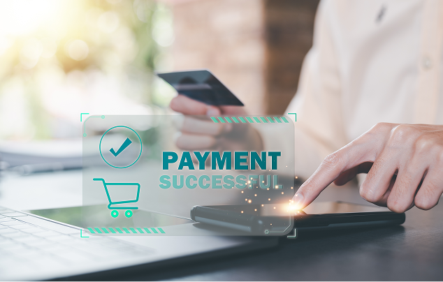 Secure online payment processing on laptop for business transactions.
