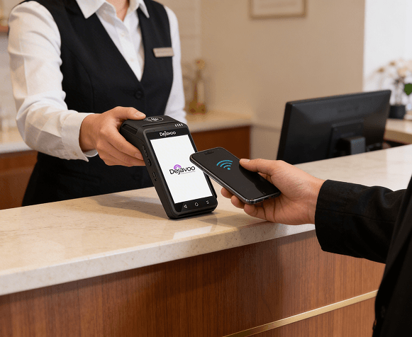Contactless mobile payment processing at checkout.