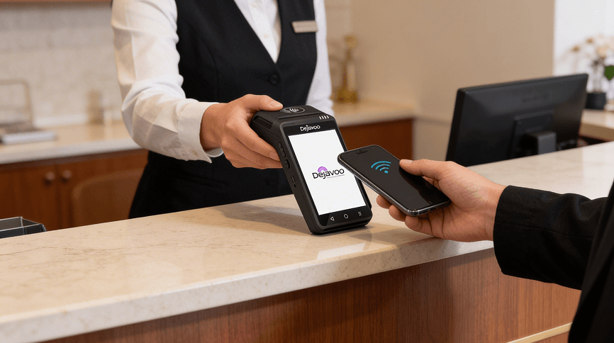 Secure payment processing with a card reader at Host Merchant Services.