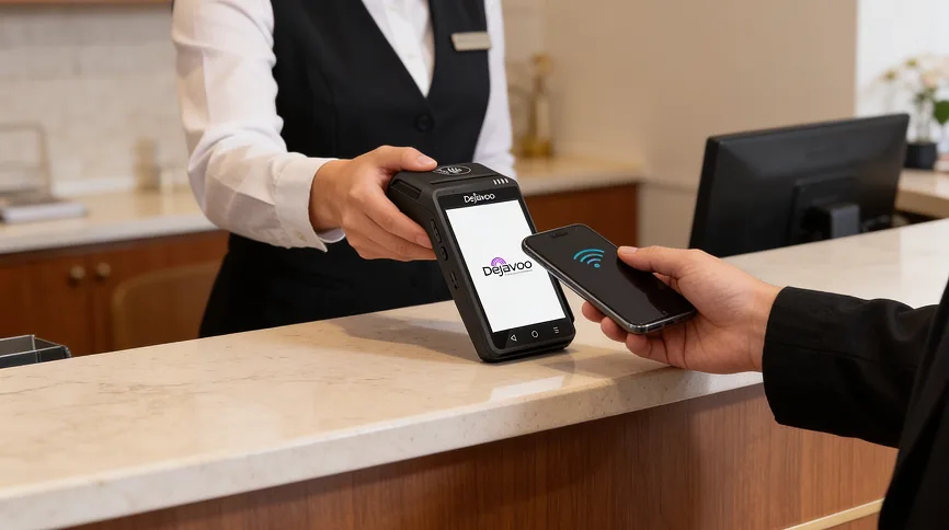 Secure payment processing with a card reader at Host Merchant Services.