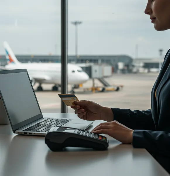 Luxury businesswomen arriving at private jet, emphasizing premium merchant services and payment solutions.