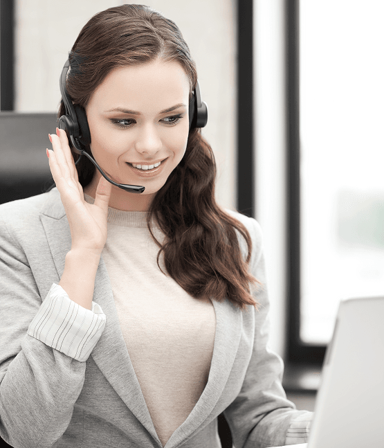Customer service representative with headset at laptop, providing payment processing support for Host Merchant Services.