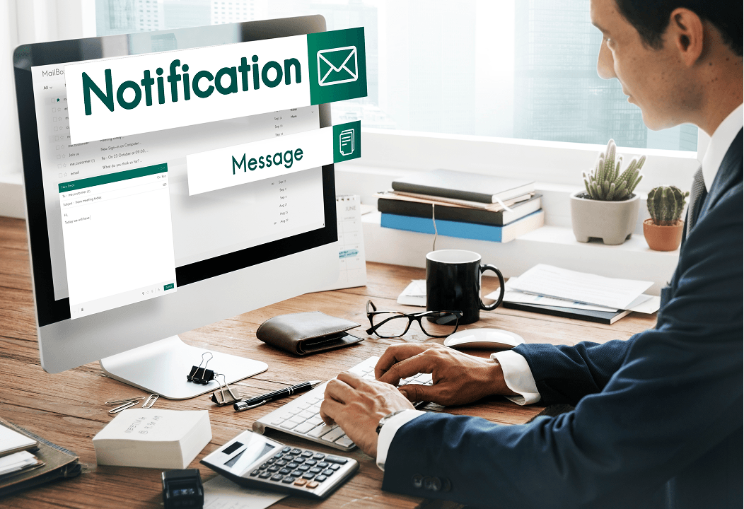 Mobile phone notification about merchant services update.