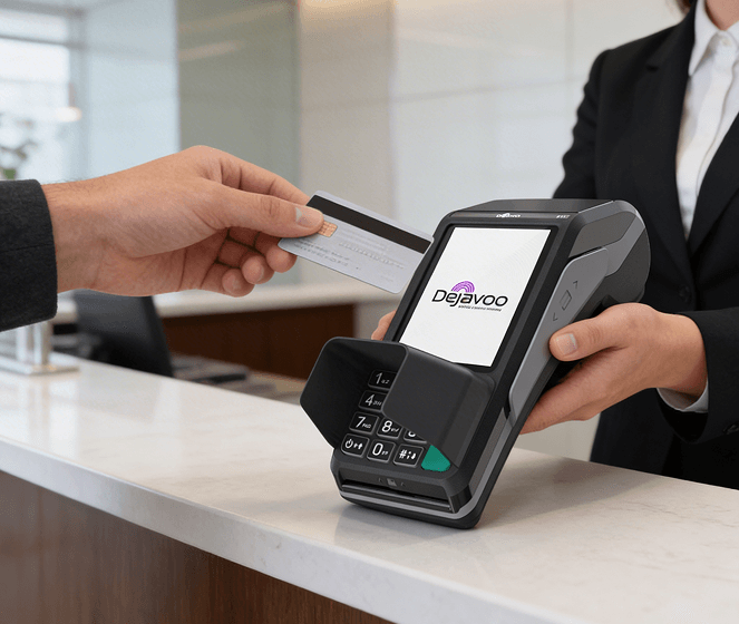 Contactless payment with card and POS terminal at retail store.