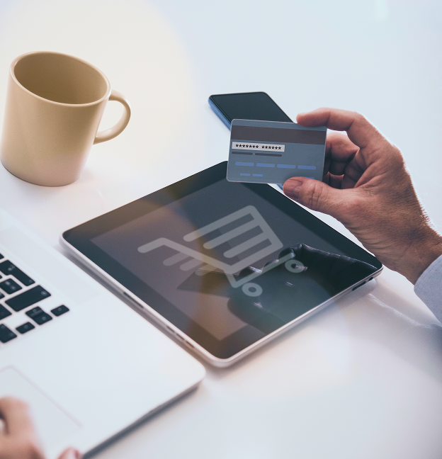 Contactless payment transaction at a retail store with mobile phone and card reader.