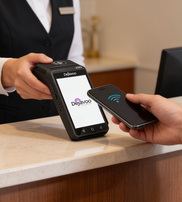 Mobile payment processing using a smartphone and card reader at a retail checkout.