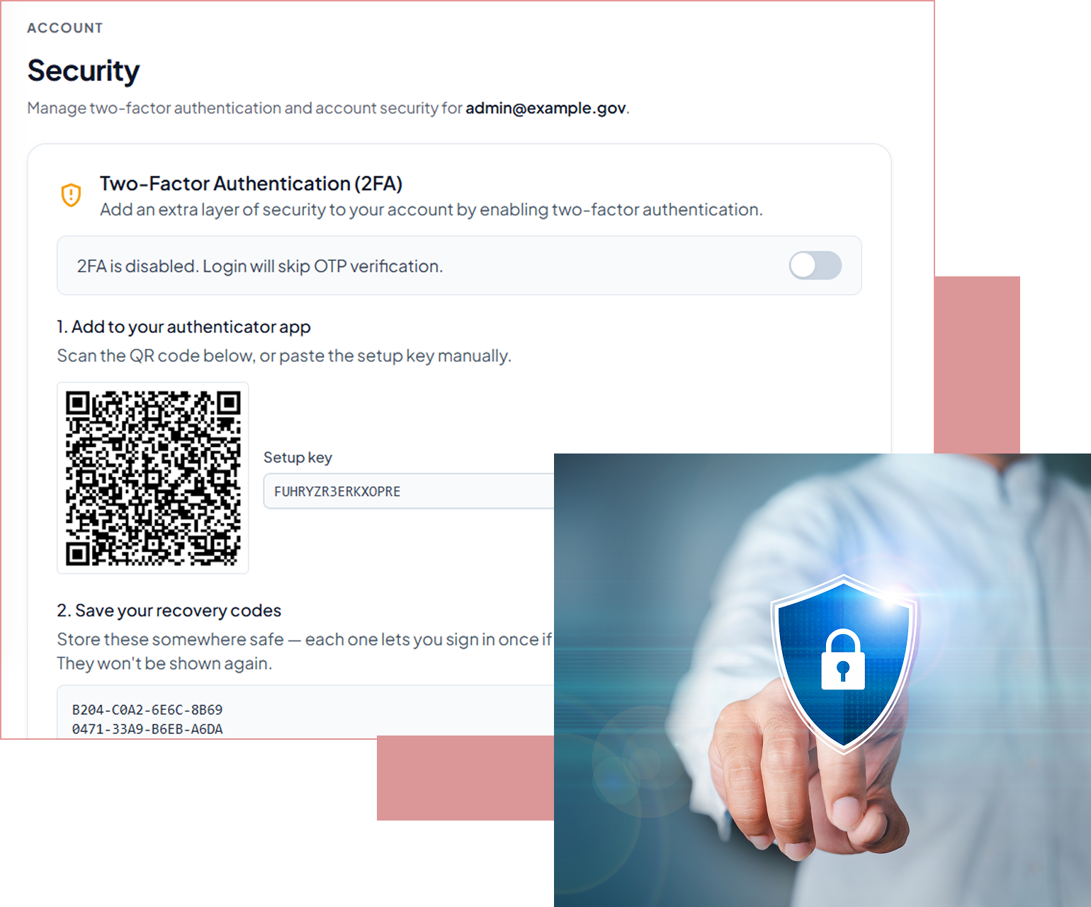 Cloud Bill Pay Manager security settings with two-factor authentication and secure payment protection