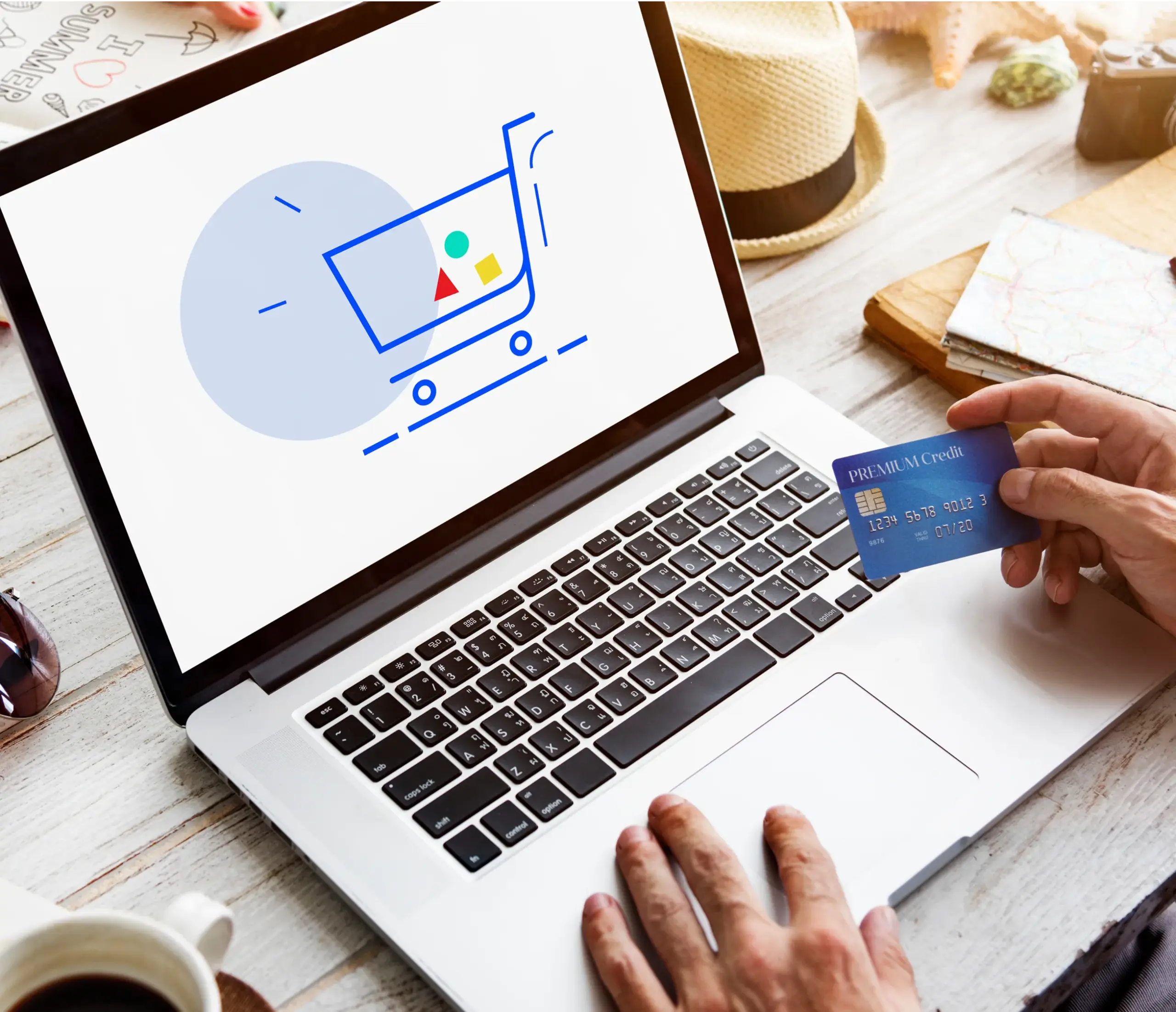 Customer using a credit card for an online purchase through a branded checkout page on a laptop
