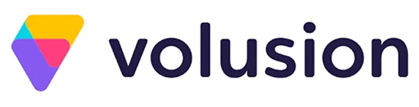 Volusion logo for ecommerce website building, shopping cart, product management, and online checkout