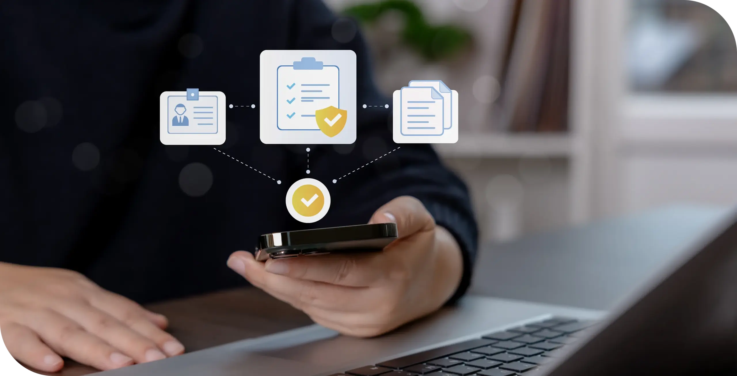 Business professional completing an online agent application with digital identity and document verification