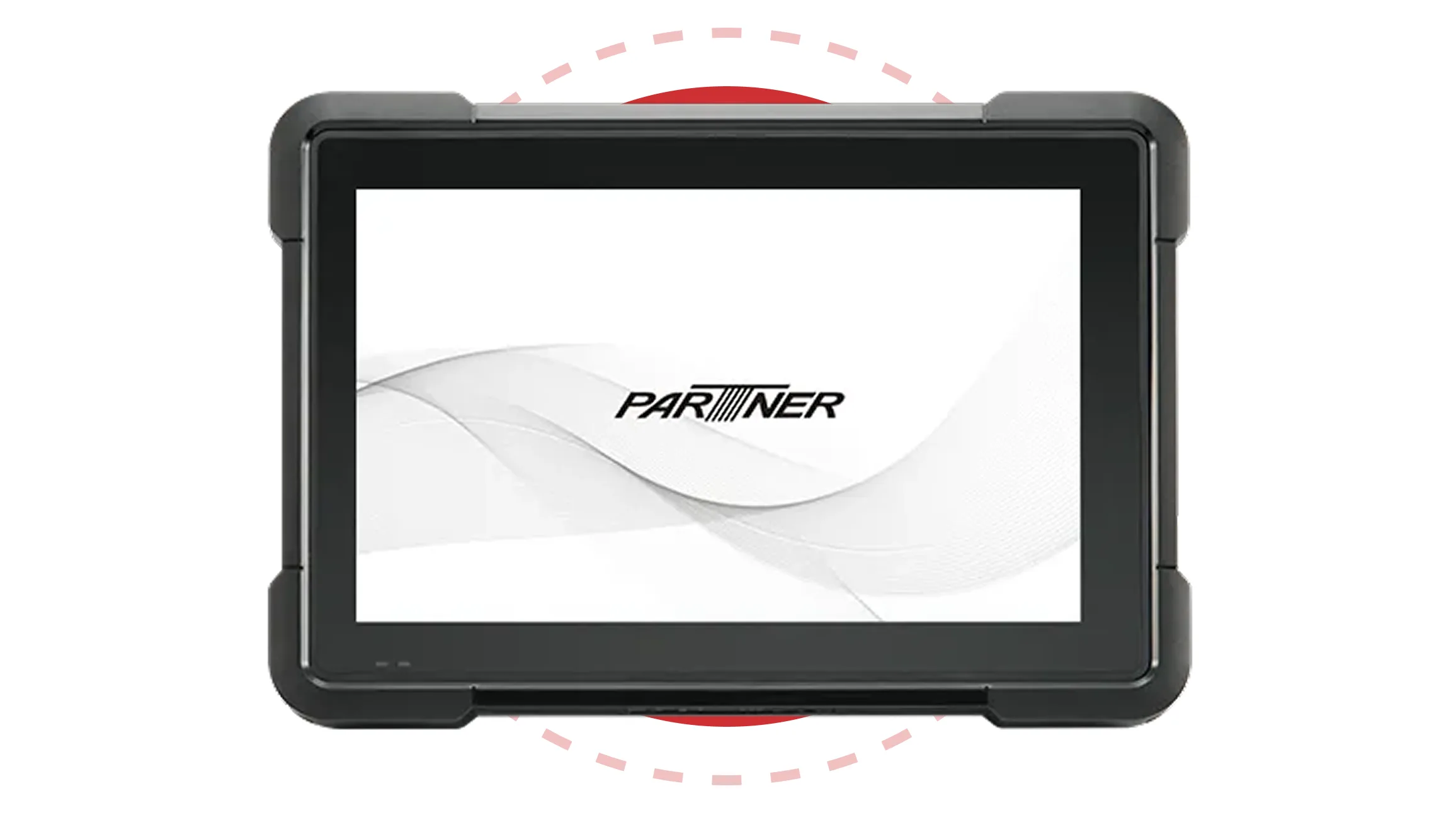 Partner Tech EM310 rugged 10.1-inch mobile POS tablet with integrated swipe, chip, and contactless payment capabilities