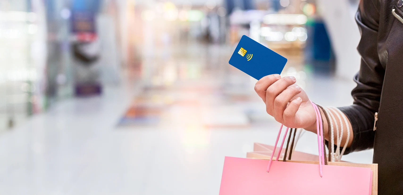 E-commerce payment solution at checkout kiosk.